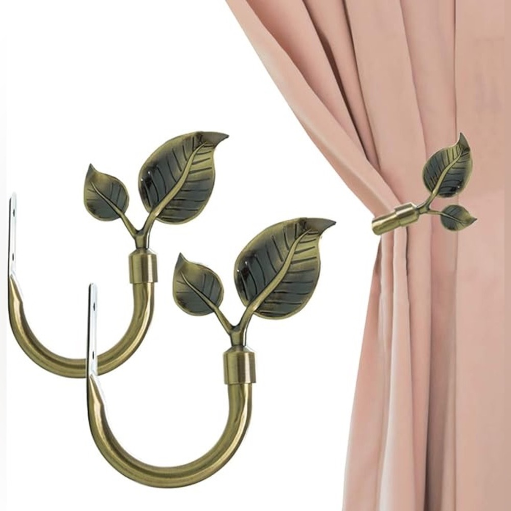 Leaf Motif Curtain Holdbacks in Antique Brass Finish